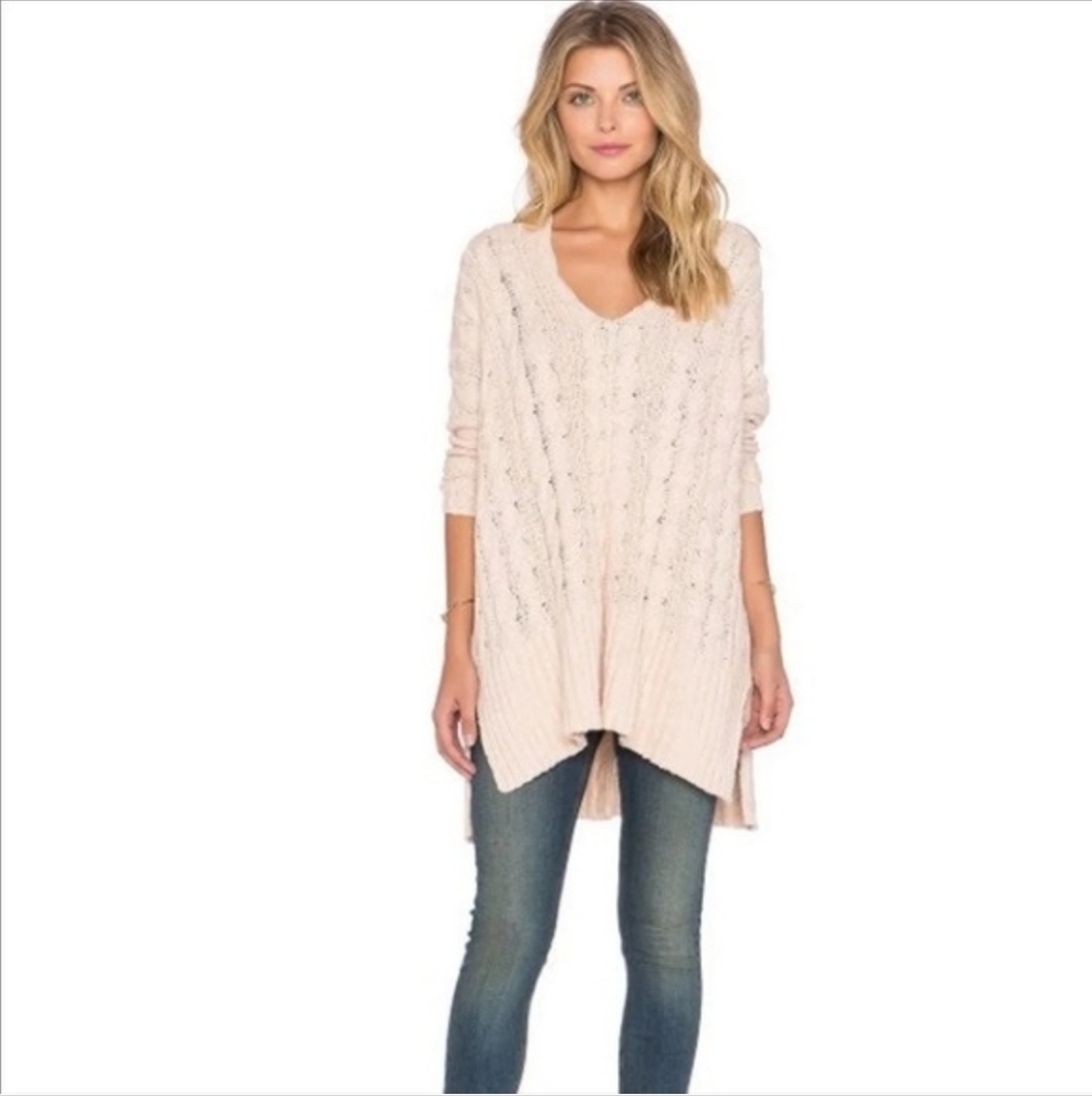 Free People Easy Cable Knit Sweater in Pale Pink•Size Small•EGUC - Picture 7 of 12
